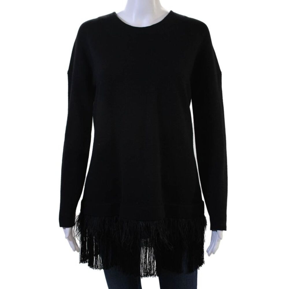 Lela Rose Women Black Wool Blend Crew Neck Pullover Long Sleeve Size M